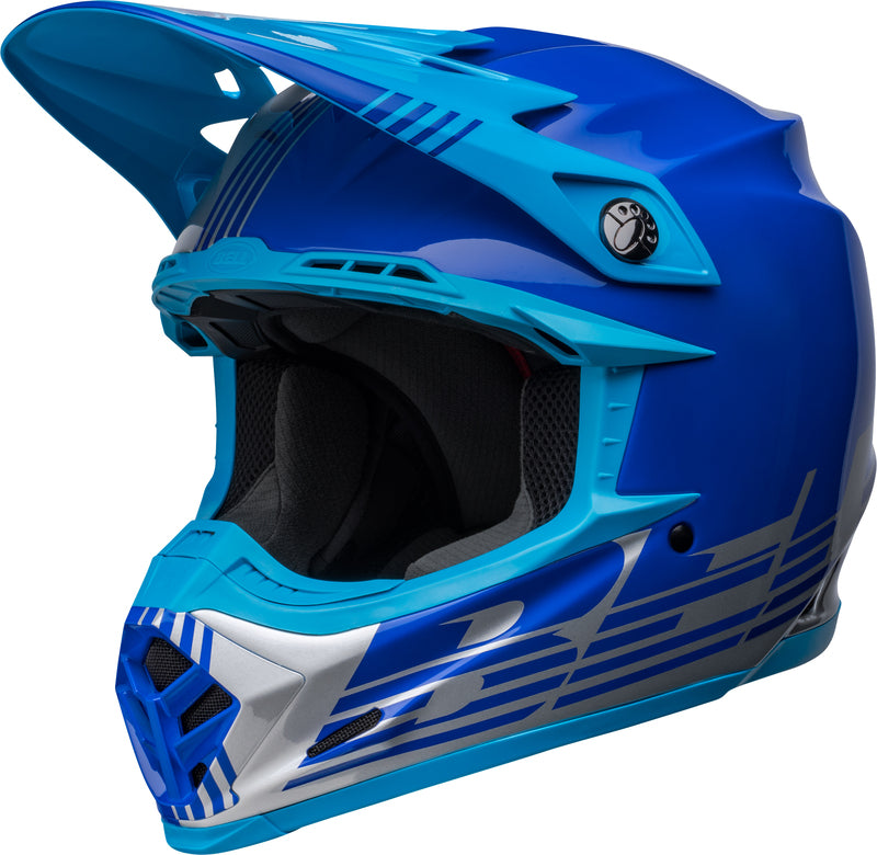 Bell Moto-9 Mips šalmas - Louver blizgi pilka/mėlyna