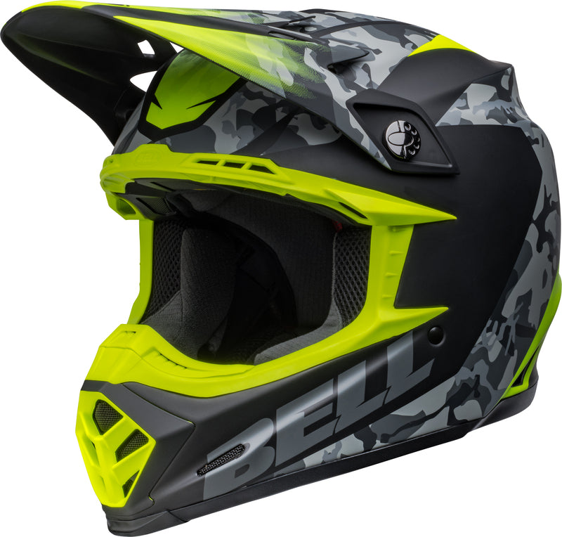 Bell Moto-9 Mips šalmas - Venom matinė juoda kamufliažas/ryški geltona