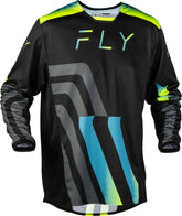 Fly Racing Kinetic Volt motokroso marškinėliai - juoda/pilka/Teal/geltona